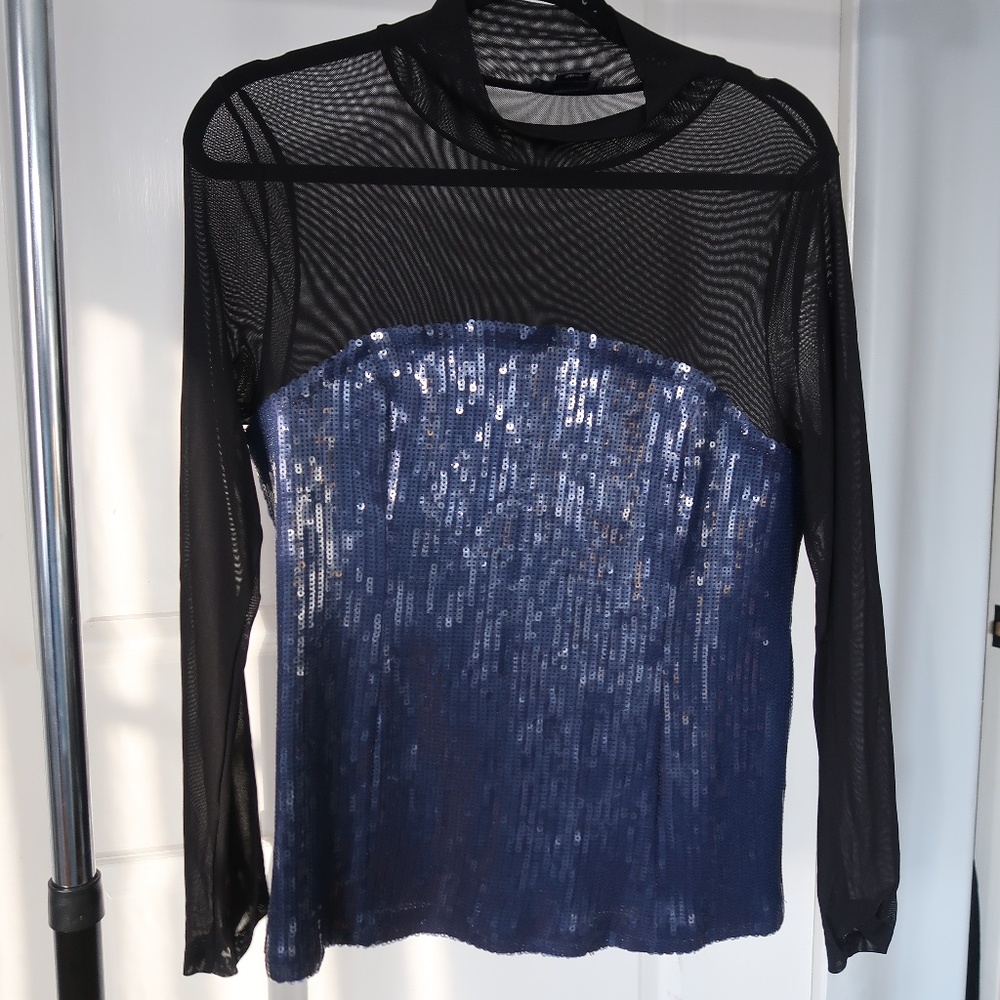 Anthropologie Sheer top with blue sequins